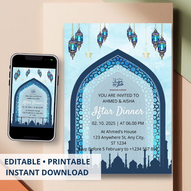 Mesquita de cor d'água ramadã de convite janto Ift (Criador carregado)