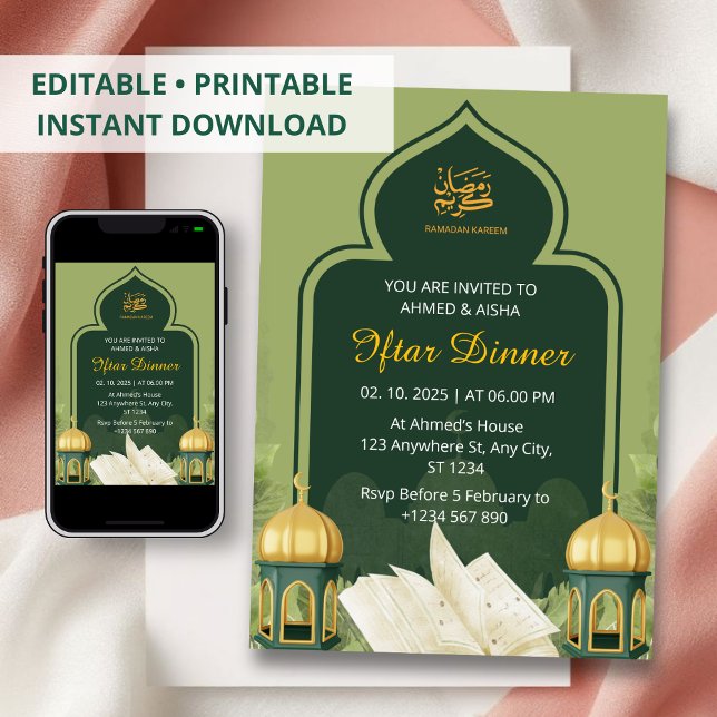 Mesquita verde ramadã para convite janto Iftar (Criador carregado)