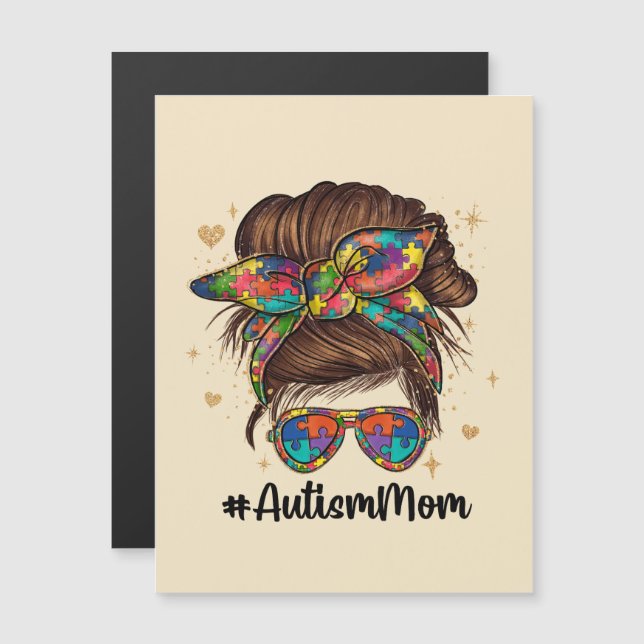 Messy Bun Orgulhoso Autismo Mãe (Frente/Verso)