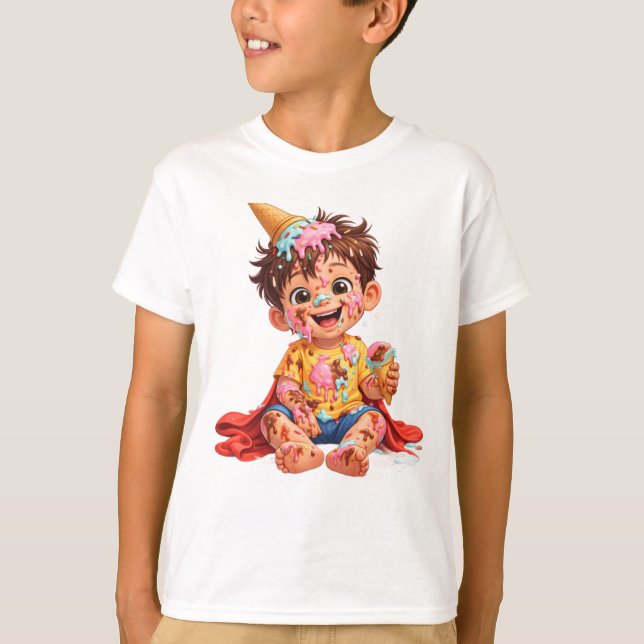 Messy Ice Cream Toddler Birthday T-Shirt (Frente)