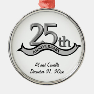 Metal 25o Ornamento de prata da lembrança do aniversár