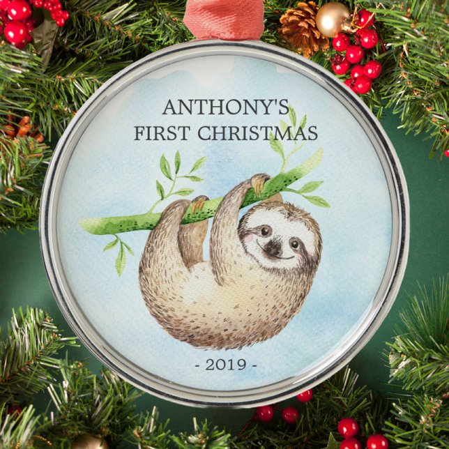 Metal Adorável Sloth Baby Primeiro Ornamento de Natal (Criador carregado)