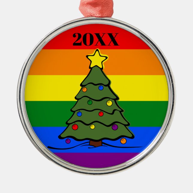 Metal Árvore de Natal | Ornamento Arco-Íris | Mensagem (Frente)