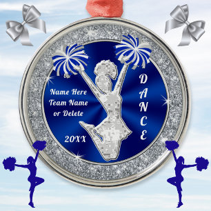 Metal Azul, Prata, Ornamento Personalizado de Cheerleade