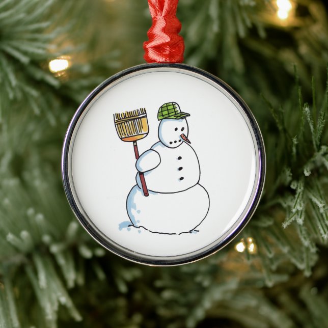 Metal Boneco de Neve Vassoura ornamento redondo premium (Árvore)