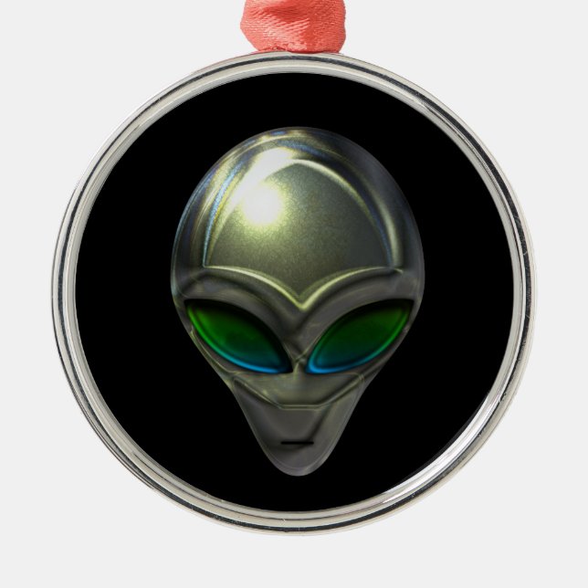 Metal Cabeça de Alienígena metálica 02 Ornamento (Frente)