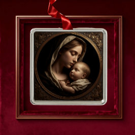 Metal “Círculo de Luz: Madona e Menino” Ornamento