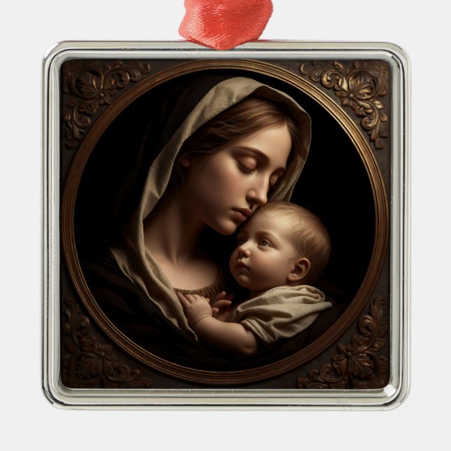 Metal “Círculo de Luz: Madona e Menino” Ornamento de Met (Frente)