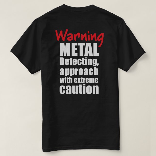 Metal divertido detectando t-shirt - preta - prese (Verso do Design)