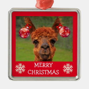 Metal Engraçado Llama E Ornamento De Bolas De Natal