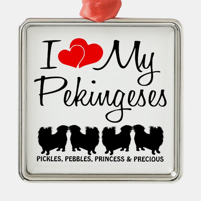 Metal Eu Amo Meu Ornamento De Quatro Cães Pekingeses (Frente)