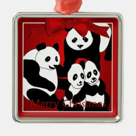 Metal Família Panda de Quatro Ornamento de Natal Premium