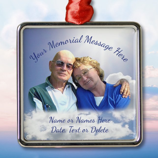 Metal Foto de Natal Personalizado no Ornamento do Céu (Memorial Christmas Ornaments for Dad. Memorial christmas ornament with picture, of parents, mom, dad)