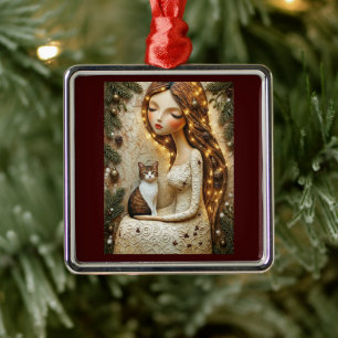 Metal Gato de Natal Caprichoso Ornamento Donzela de Inve