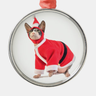 Metal Gato de Sphynx no ornamento do terno de Papai Noel