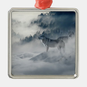 Metal Lobos numa Paisagem de Inverno Ornamento Cerâmico