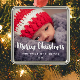 Metal Moderno Feliz Natal Foto de Bebê Ornamento Metálic