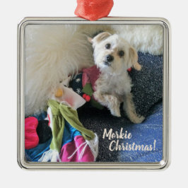 Metal Natal de Morkie que armazena o ornamento superior