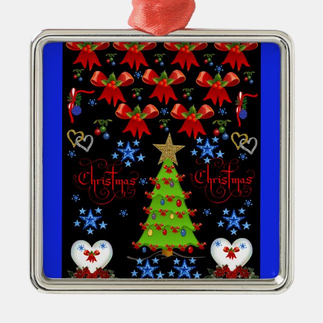 Metal Negra-preto de ornamento prateado de Natal (Frente)