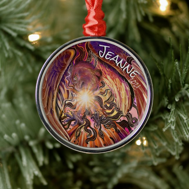 Metal Nome Personalizado Ornamento de Falcão Solar Burst (Árvore)