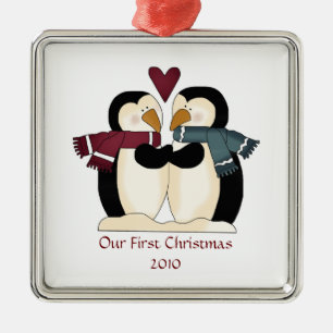 Metal Novo ornamento de amor de Pinguin de Wed