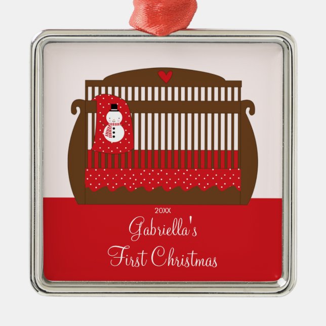Metal O Primeiro Ornamento de Natal do Crib Baby (Frente)