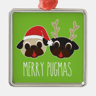 Metal Ornamento alegre da rena do papai noel do Pug de
