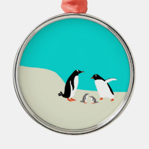 Metal Ornamento da família de Penguine