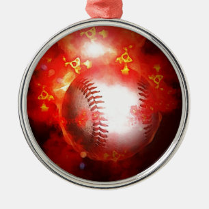 Metal Ornamento de Árvore de Natal Red Flaming Baseball