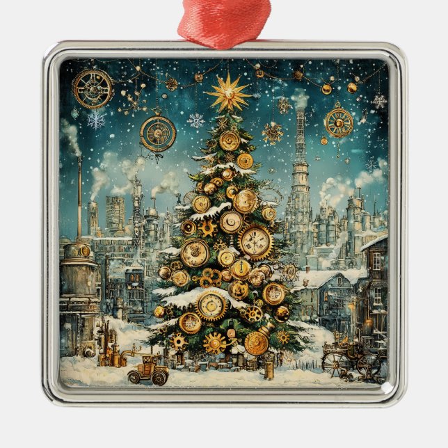 Metal Ornamento de Árvore de Natal Steampunk (Frente)