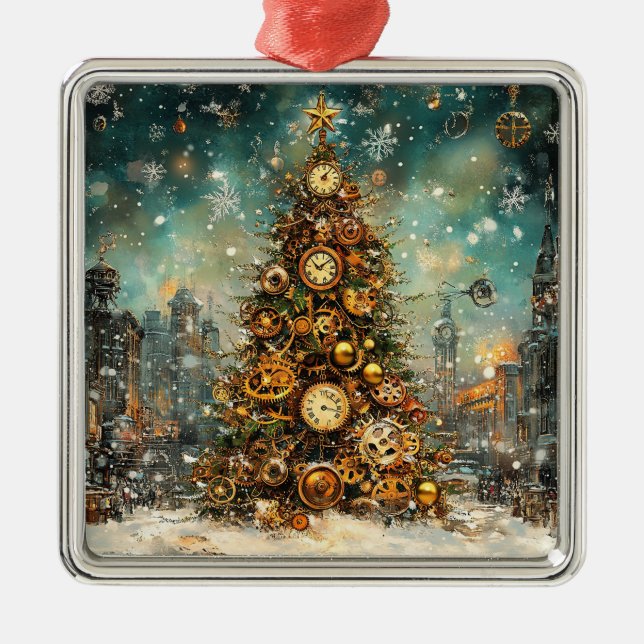 Metal Ornamento de Árvore de Natal Steampunk (Frente)