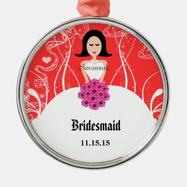 Metal Ornamento de Bridesmaid do Casamento de Fuchsia e  (Frente)