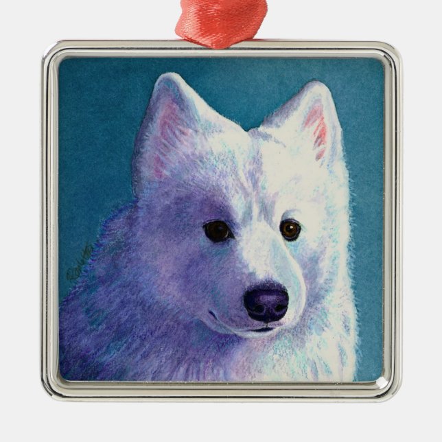 Metal Ornamento de Cachorro Samoyed - "Buda" (Frente)