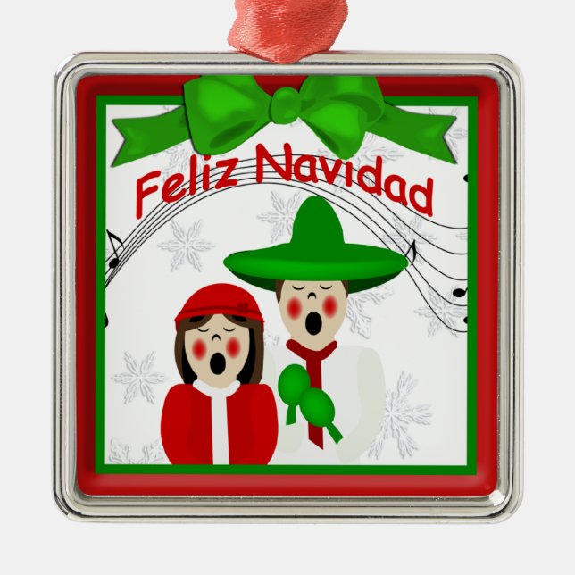 Metal Ornamento de Casal de Carolers Mexicanos no Natal (Frente)
