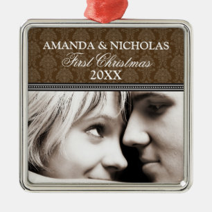 Metal Ornamento de Casamento de Primeiro Natal Damask (p