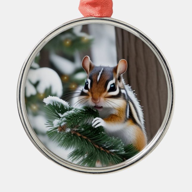 Metal Ornamento de Chipmunk Natal (Frente)