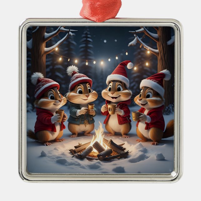 Metal Ornamento de Chipmunks de Natal (Frente)