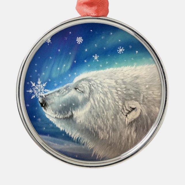 Metal Ornamento de Flocos de Neve do Urso Polar (Frente)