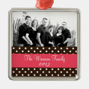 Metal Ornamento de FOTO de Bolinhas Marrom Personalizado