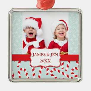 METAL ORNAMENTO DE FOTO DE NATAL VERMELHO AZUL VERMELHO