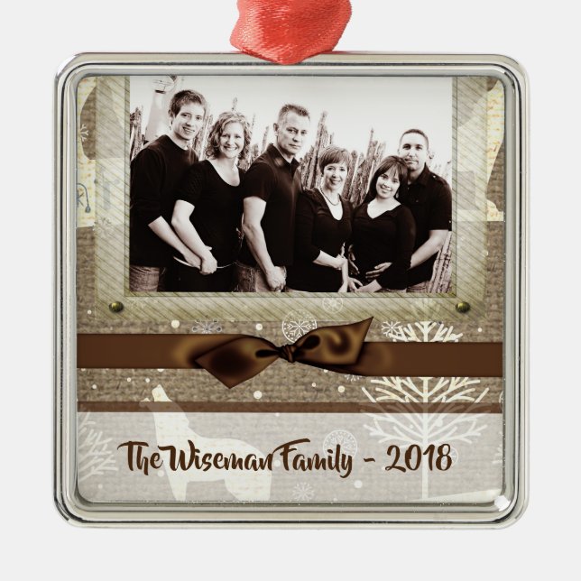 Metal Ornamento de FOTO de Veado Personalizado para Burl (Frente)