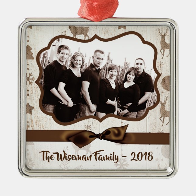 Metal Ornamento de FOTO de Veado Personalizado para Burl (Frente)