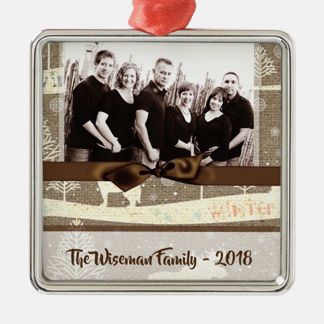 Metal Ornamento de FOTO de Veado Personalizado para Burl (Frente)