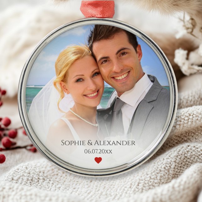 Metal Ornamento de Foto e Data de Casamento (
Wedding Photo and Date Ornament)