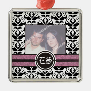 Metal Ornamento de fotos em casamento tema damasco preto