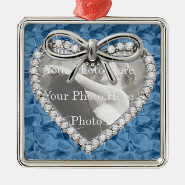 Metal Ornamento de Frame Coração de Diamante Azul Quadra (Frente)