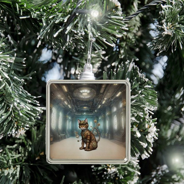 Metal Ornamento de Gato Steampunk AI (Criador carregado)