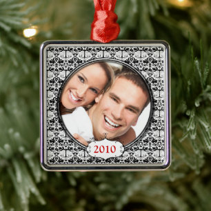 Metal Ornamento de Natal com Foto de Damasco de Lustre P