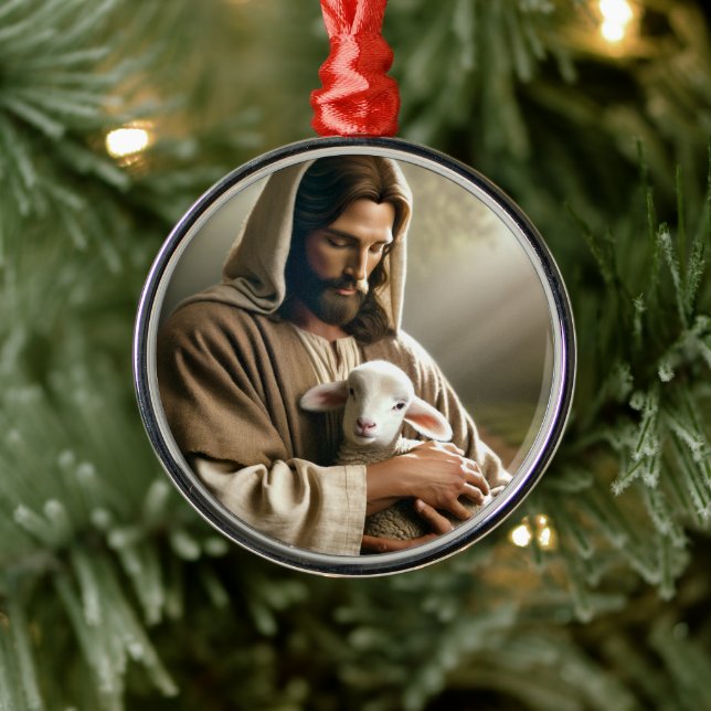 METAL ORNAMENTO DE NATAL JESUS COM CORDEIRO (Árvore)