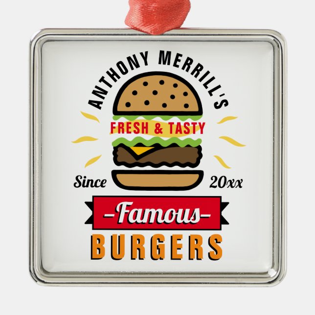Metal Ornamento de Nomes Personalizados de Burgers Funny (Frente)